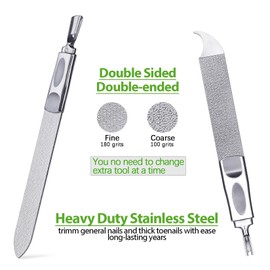 VOGARB Nail File for Men Fingernail and Thick Toenails, Multifunctional Mens Nail File Double-Ended and Double-Sided Stainless Steel Professional Nail File with Case for Women, 2pcs Set