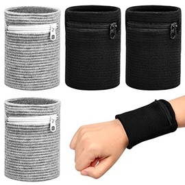 4 Piezas Muñequeras de Sudor, Muñequera Deportiva, Muñequera con Cremallera Bolsillo, Pulseras de Tela Algodón, Bandas de Sudor para Baloncesto...    