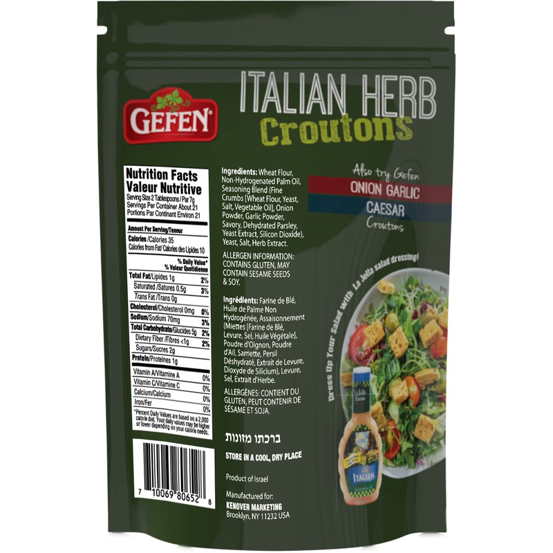 Gefen Italian Herb Caesar Croutons, 5.2oz (3 Pack) | Dairy