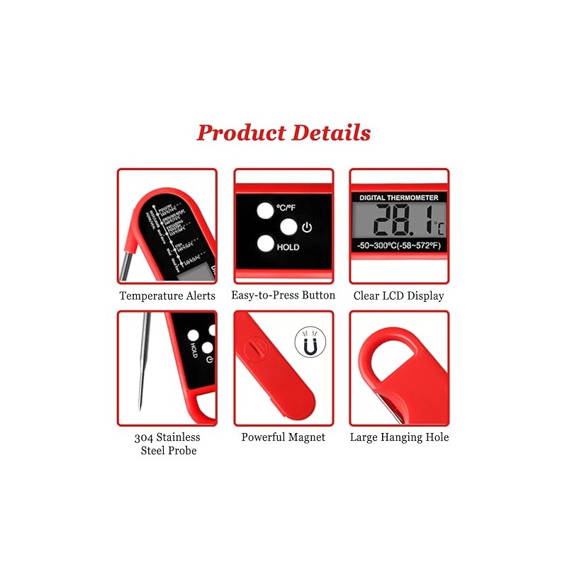 Meat Thermometer with 3-Second Instant Read, Backlit LCD, Calibration &