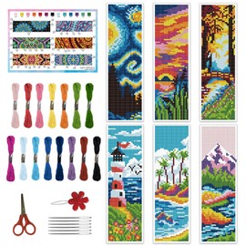 BEUNITONE Cross Stitch Kit Bookmark Scenery Theme Stamped Embroidery Bookmark for Adults Cross Stitch DIY Bookmark Scenery Stamped Embroidery Bookmark for Adults Beginners