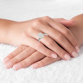 Sterling Silver Rhodium 1mm Created White Sapphire Channel Set & 10x8 Oval Opal Engagement Ring