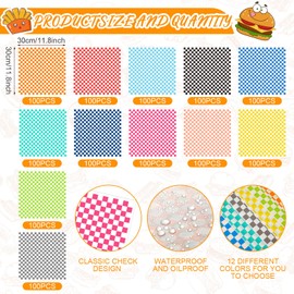Fulmoon 1200 Sheets Waxed Deli Paper Sheets Sandwich Wrap 12 x 12 Inch Plaid Checkered Sandwich Liners, Food Basket Liner Deli Wrap Wax Paper for Wrapping Bread BBQ Picnic