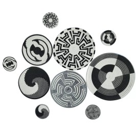 Handmade Natural Wicker Rattan Hanging Wall Basket Decor, Boho Set - Set of 10