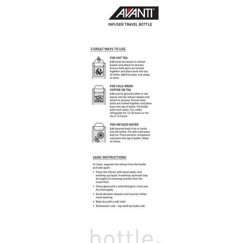 Avanti Tea Infuser Travel Bottle, 450 ml Capacity