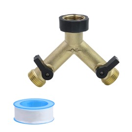 Pastlla Brass Garden Hose Splitter, 2 Way Heavy Duty Garden Hose Y Valve Hose Splitter, Garden Faucet Splitter with 2 Extension Handles and On/Off Valve, 3/4" Female Inlet and 3/4" Male Outlet
