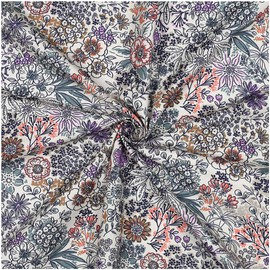 Cotton Fabric, Wild Flowers from 1 m x 148 cm, Fine Popline Fabric, Summer Fabric, Oeko-Tex, Sold by the Metre, Colour: White