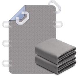 2 Pack Positioning Bed Pad with Handles, 8 Sturdy Handle Washable Bed Pads for Incontinence, Waterproof, Reusable Underpads for Elderly Hospital Home Care, Grey, 36”×52”