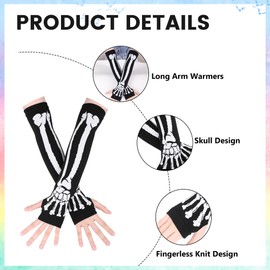 Simplicity Women Men Knitted Stretchy Long Fingerless Skeleton Gloves, Skull