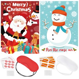 Faccito 2 Set Christmas Party Games Pin the Nose on Snowman and Santa Christmas Eve Games for Unisex Toys Xmas Party Favor Christmas Box Stocking Filler