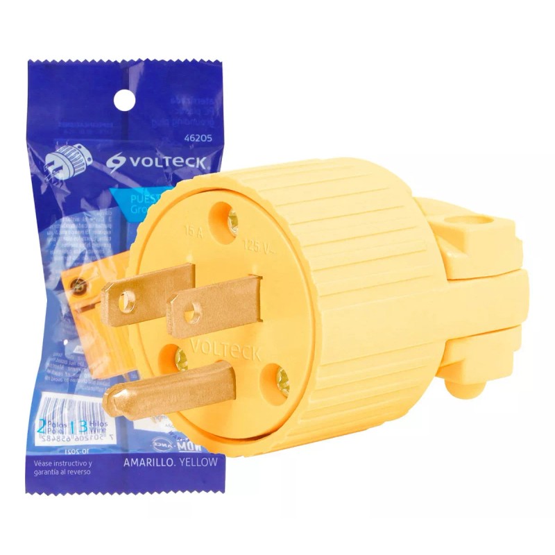 Volteck Clavija Plastica Aterrizada Voltech 46205 Color Amarillo
