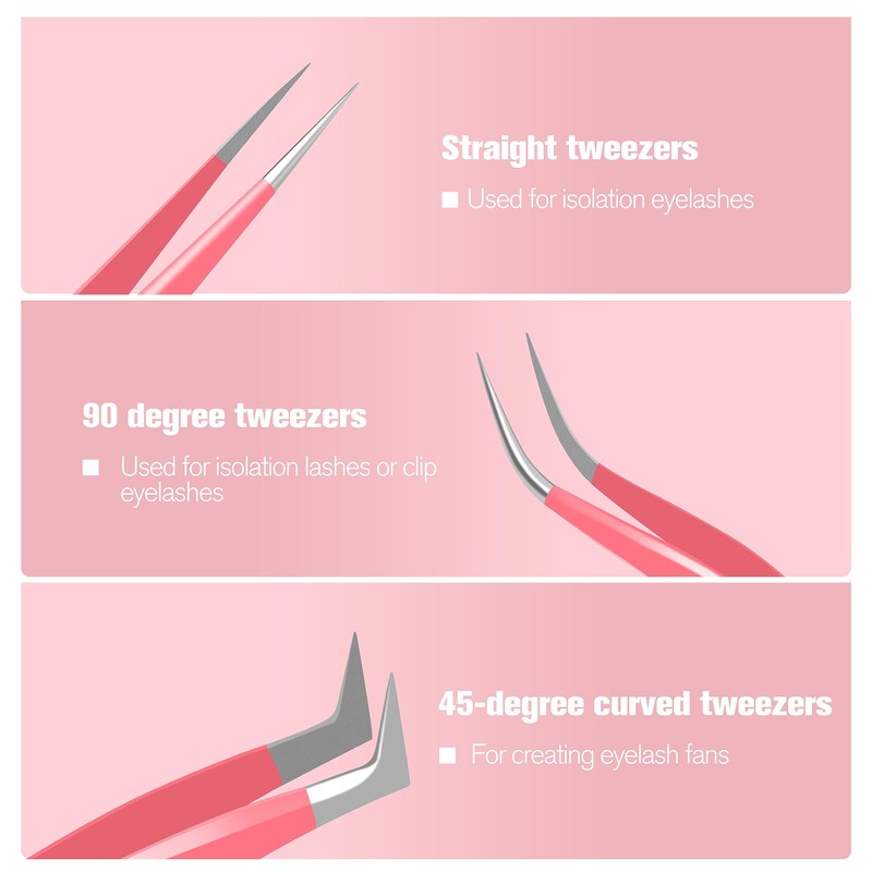 VEYES INC Lash Tweezers for Eyelash Extensions,High Precision Tweezers Kit