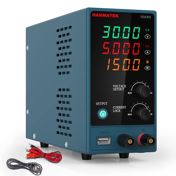 Adjustable DC Power Supply (0-30 V 0-5 A) with Output Enable/Disable Button HANMATEK HM305 Mini Variable Switching Digital Bench Power Supply