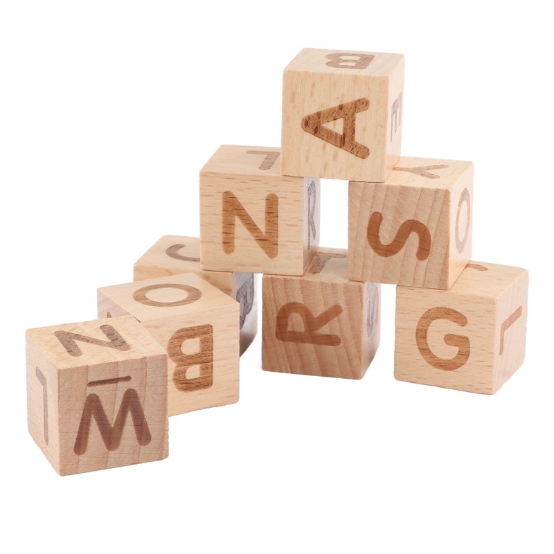 ABC Building Blocks English Letters 8 Blocks 30 Cards Wooden
