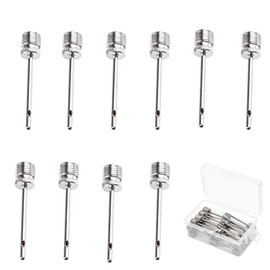 Stainless Steel Air Needles, Set of 10, Multifunctional, Inflating Needle Tip, Won't Damage Balls, Non-Slip Knurling, Compatible with Basketball, Soccer, Volleyball, Yoga Balls, Floats, Clear Storage