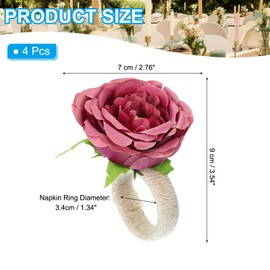 PATIKIL Handmade Rose Flower Napkin Rings, 4 Pack Handcraft Floral Napkin Holder for Wedding Birthday Banquet Table Decoration Christmas Thanksgiving, Bean Paste Pink