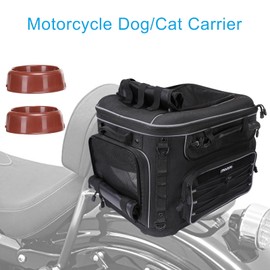 MOSISO Motorcycle Dog/Cat Carrier with Rain Cover, Portable Pet Carrier for Small Medium Pets Up to 22lb, Pet Travel Carriers Underseat for Luggage Rack or Passenger Seat with Sissy Bar Straps, Black