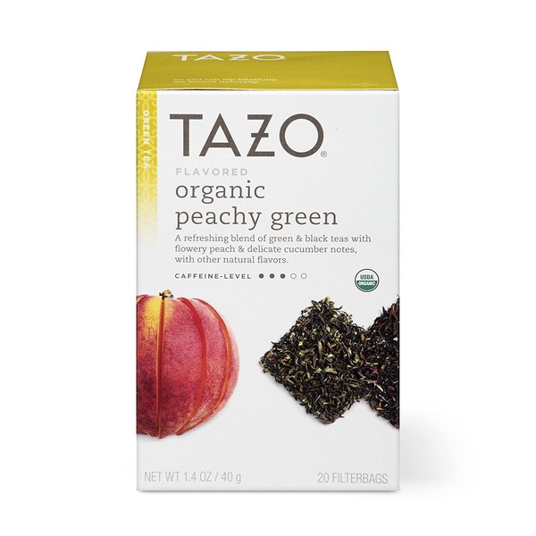 Tazo Organic Peachy Green Tea Filterbags, 20 Count (Pack of 6)