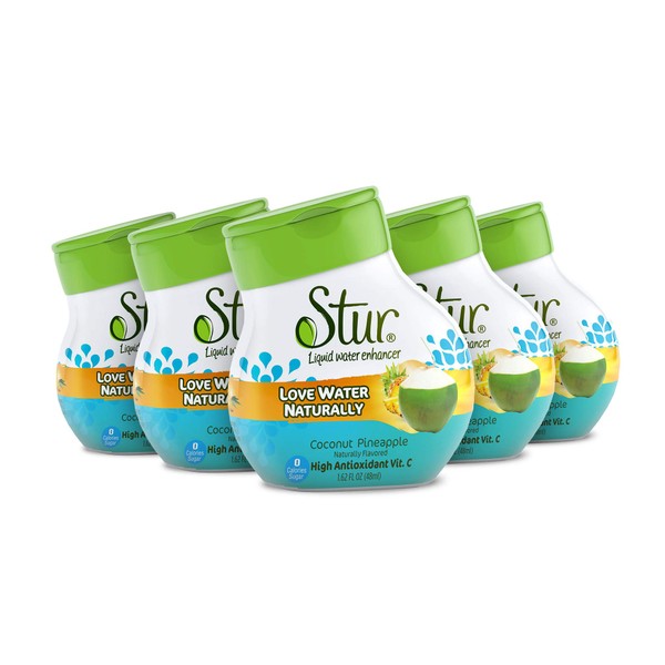 Stur - Coconut Pineapple, Natural Water Enhancer (5 Bottles, Makes 100 Flavored Waters) - Sugar Free, Zero Calories, Kosher, Liquid Drink Mix Sweetened with Stevia, 1.62 Fl Oz (Pack of 5)