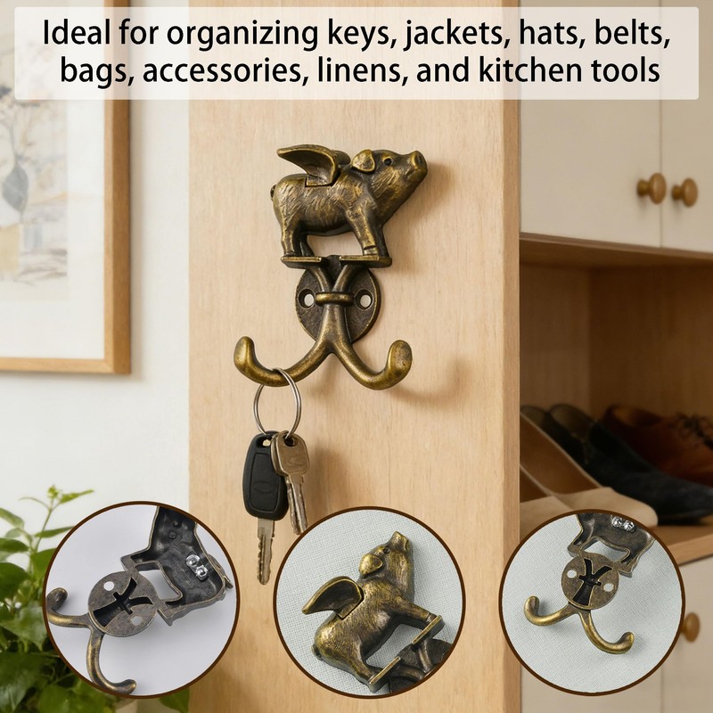 KxrTpx Antique Brass Coat Hooks, Decorative Brass Door Hooks and
