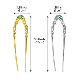 Morhom French Hair Pin-3PCS 4.33 lnch U-Shaped Metal HairPins for Women, Vintage FrenchPin Hair Sticks for Long ThickThin Hair, Elegant Hair Forks forBun Updo Chignon (2PC-Snakelike-U)