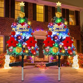 Sumfox Upgraded 37.4inch Solar Christmas Tree Pathway Lights, 2 Pack Outdoor Christmas Tree with Lights Solar Outdoor Christmas Decorations for Holiday Display Yard Front Porch Pathway Grave Cemetery