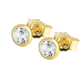 NKlaus Pair of 333 Gold Stud Earrings - Earrings with White Zirconia - Gold Jewellery Women, Men & Girls - Yellow Gold - 8 Carat, Yellow Gold, Zircon