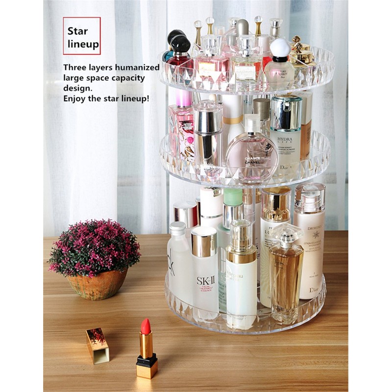 Botide Diamond Cosmetic Storage Box Transparent Acrylic Swivel Shelf Desktop