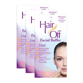 Facial Buffer - Painless & Chemical Free Facial Hair Remover & Gentle Face Exfoliator - Hair Eraser to Slow Regrowth on Chin, Lip & Cheeks (3 Buffers Per Box, Pack of 3)