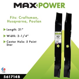 MaxPower 561714B 2 Blade Mulching Set for 42" Cut Craftsman, Husqvarna, Poulan Mowers Replaces OEM #'s 134149, 594892701 and 532134149