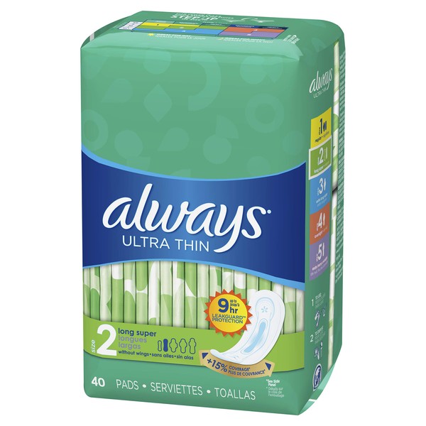 ALWAYS Ultra Thin Size 2 Super Pads Without Wings Unscented, 40 Count