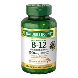 Natures Bounty Vitamina B12 2500mcg, 300 Tabletas Sublinguales  Disolucin Rpida, Alta Potencia, Sabor Cereza Natural, Sin Gluten ni OGM, Apoyo...     