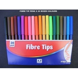 Pack Of 20 Assorted Coloured Fibre Felt Tip Colouring Pens