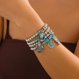 Long tiantian Western Bracelets for Women Turquoise Beaded Bracelet Turquoise Western Jewelry Outfit Dress Trendy Bracelets for Women 2025