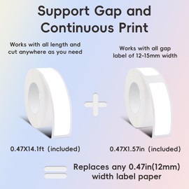 Bluetooth Label Maker Machine with Tape Support Gap and Continuous Print, P12 Inkless Thermal Label Printer for Organizing Office Home with 1 Continuous Label + 1 Gap Label Paper