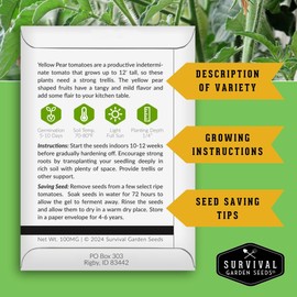 2 Packs Yellow Pear Tomato Seed for Planting - Packet with Instructions to Grow Golden Tomatoes in Your Home Vegetable Garden - Non-GMO Heirloom Variety - Survival Garden Seeds