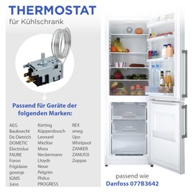 VIOKS Fridge Thermostat 4 x 6.3 mm AMP Replacement for Ranco K59H1300 Liebherr 6151086 Miеle 1513061 Gorenje 596279 Dаnfoss Thermostat 077B6738 - Cooling Thermostat Temperature Controller for Freezer