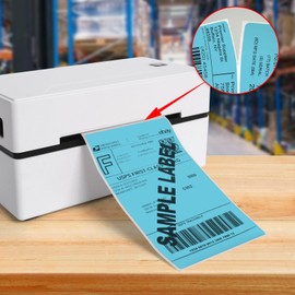 YIKIADA Blue Thermal Labels 3 × 5 Inch Vinyl Self-Adhesive Fanfold Direct Shipping Stickers Waterproof Perforated Printer Decal for Office Warehouse Barcode 300 PCS