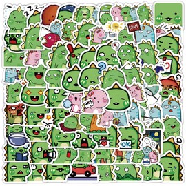100pcs Cute Dinosaur Stickers, Vinyl Waterproof Small Size Cartoon Animal Stickers Packs for Teens, Cool Kawaii Decals for Mobile Phones Skateboards Water Bottles Computers Suitcases