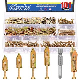 Glarks 201pcs Drywall Self-Drilling Anchors with Screws Set, 100pcs Carbon Steel Hollow Wall Anchor Tapping Screw with 100pcs Screws and 1pcs PH2 Bit Kit for No Drill or Holes in Wall