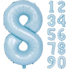 Number Balloons Light Blue 40 Inch Light Blue Number 8 Balloons Birthday Decoration Light Blue Number Balloons Happy Birthday Anniversary Party Wedding (8, Light Blue)