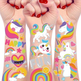 118Pcs Unicorn Temporary Tattoo for Kids - 4 Sheet Unicorn Temporary Tattoos for Kid's Birthday Party Favor Decorations Supplies Gifts Unicorns Glitter Temporary Tattoos for Girls