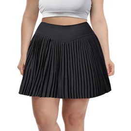 Moon Wood Women Plus Size Pleated Tennis Skirt with Shorts High Waisted Athletic Golf Skort Skirts with Pockets Black