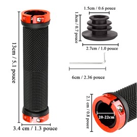 Bicycle Grips, Handlebar Grips Bicycle Grips Ergonomic Bicycle Handlebar with 2 Stretchable Aluminium End Caps, Non-Slip Rubber BMX MTB Grips (Red)