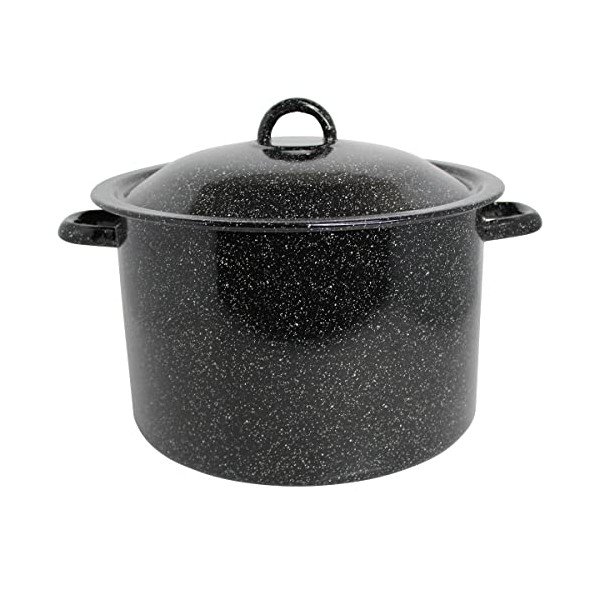 Mirro 7.75Qt Traditional Vintage Style Black Speckled Enamel Stock Pot with Lid
