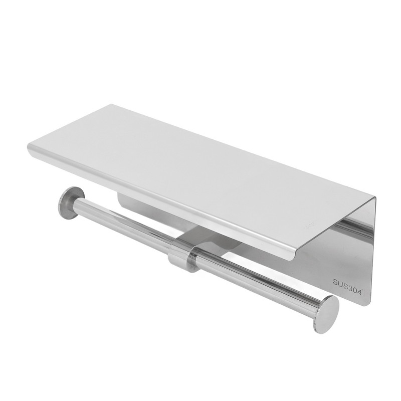 Stainless Steel Toilet Paper Holder with Shelf Self Adhesive Punch