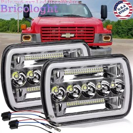 Bricologht Fit Chevy Kodiak C4500 C5500 2003-2009 5x7''7X6'' LED HEADLIGHT HI-LO BEAM w/DRL