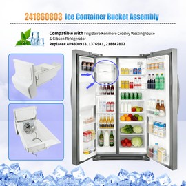 241860803 Ice Container Bucket Assembly Compatible with Frigidaire Kenmore Crosley Westinghouse & Gibson Refrigerator Ice Maker, Replace AP4300918, 1376941, 240323804, 240323808