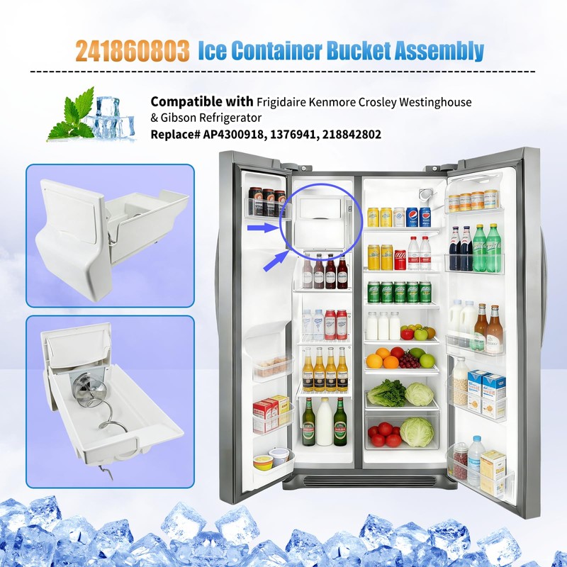 241860803 Ice Container Bucket Assembly Compatible with Frigidaire Kenmore Crosley