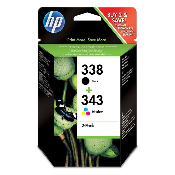 HP 338/343 Black Cyan Magenta Yellow Ink Cartridge 480 Pages
